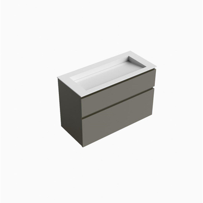 Mondiaz XABI ensemble de meuble de salle de bain - 100x45x60cm - 2 tiroirs - Lavabo du soir - Talc - sans trou de robinet - Fumée