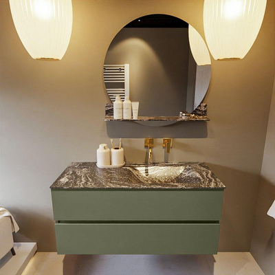 Mondiaz VICA-DLUX ensemble de meuble de salle de bain - 110cm - meuble sous-vasque armée - 2 tiroirs - lavabo encastré nuage droite - sans trous de robinet - version haute 60cm - lave