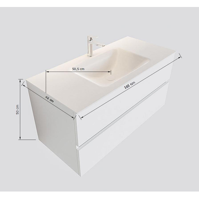 Mondiaz VICA ensemble de meuble de salle de bain - 100cm - meuble sous-vasque armée - 2 tiroirs - lavabo lune milieu - sans trou de robinet version XL 60cm de haut