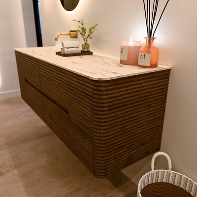 Mondiaz CIRO-DLUX Meuble de salle de bains - 150x45x50cm - Plan vasque Solid surface Nata - 1 vasque à gauche - sans trous de robinetterie - 4 tiroirs - Dusk