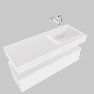 MONDIAZ ALAN 120cm - meuble bas - 1 tiroir - lavabo suspendu - vasque à droite - 0 trous de robinet - talc