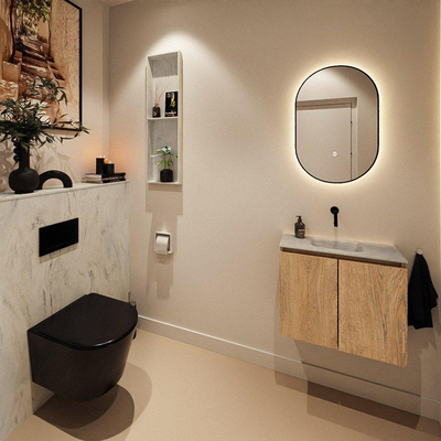 MONDIAZ TURE-DLUX Meuble de toilette 60cm Washed Oak. Lavabo EDEN Opalo position milieu. Sans trou de robinet.