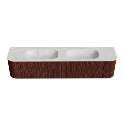 Mondiaz KURVE-DLUX Badkamermeubelset - 200x46x40cm - 2 lade - 2 deuren - wastafel solid surface - dubbel - 2 kraangaten - Ruby