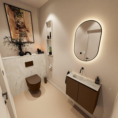 MONDIAZ TURE-DLUX 60cm toiletmeubel Rust. EDEN wastafel Ostra positie links. Zonder kraangat.