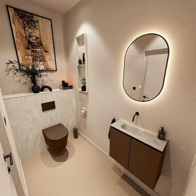 MONDIAZ TURE-DLUX Meuble toilette - 60cm - Rust - EDEN - vasque Ostra - position gauche - sans trou de robinet