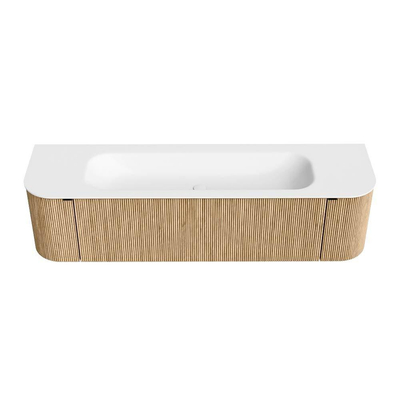 MONDIAZ KURVE Meuble de salle de bains 170 cm avec module 25 Len R couleur Chêne avec 1 tiroir et 2 portes. Lavabo BIG LARGE central 1 trou de robinet Talc.
