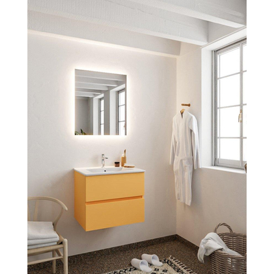 MONDIAZ VICA Ensemble de meuble salle de bain - 60cm - 2 tiroirs - lavabo Denia milieu - 1 trou de robinet - solid surface ocre
