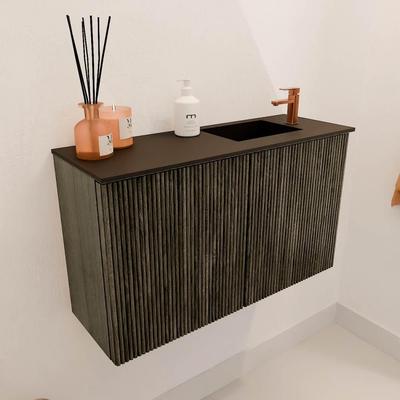 Mondiaz JOYA 70cm toiletmeubel - kleur Shadow - Wastafel FAYE positie Rechts 1 kraangat kleur Urban.