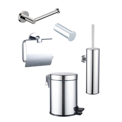 Fortifura Calvi Toiletset 5-delig - toiletrolhouder - reserverolhouder - toiletborstelhouder - handdoekhaak - pedaalemmer - hoogglans chroom