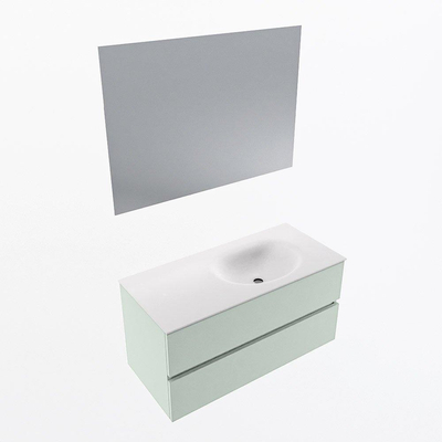 Mondiaz VICA ensemble de meuble de salle de bain - 100cm - meuble sous-vasque greey - 2 tiroirs - lavabo moon droite - sans trous de robinet - couleur talc - miroir LED - version XL 60cm haut