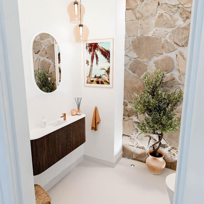 Mondiaz JOYA 103.2cm toiletmeubel - ronding links en rechts kleur Walnut - Wastafel FAYE positie Midden 1 kraangat kleur Talc.