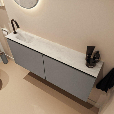 MONDIAZ TURE-DLUX Meuble toilette - 120cm - Smoke - EDEN - vasque Opalo - position gauche - 1 trou de robinet