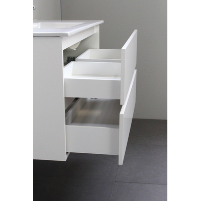 Basic Bella Meuble avec lavabo acrylique 100x55x46cm 2 trous de robinet Blanc brillant