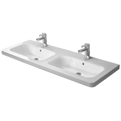 Duravit Durastyle Dubbele wastafel - 130x48cm - met 2 kraangaten - met overloop - wit
