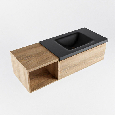 MONDIAZ BUKLA 120cm badmeubel met open module 40 kleur Washed Oak met 1 lade. Wastafel CLOUD rechts 1 kraangat kleur Urban.