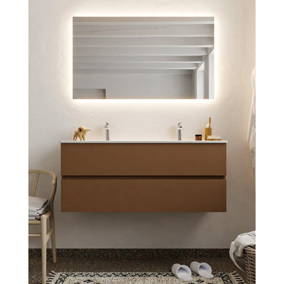 MONDIAZ VICA Ensemble de meuble salle de bain - 120cm - 2 tiroirs - lavabo Denia double 2 trous de robinet - céramique - rustique