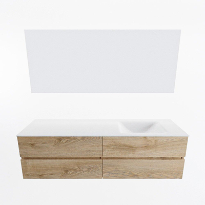 MONDIAZ Vica Badkamermeubelset - 170cm - onderkast washed oak - 4 lades - wastafel cloud rechts - zonder kraangaten - kleur talc - LED spiegel - XL versie 60cm hoog