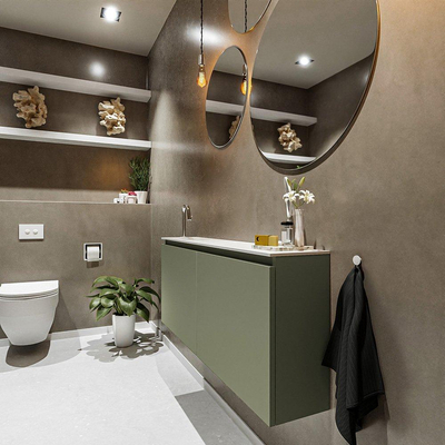 MONDIAZ TURE Toiletmeubel 120x23x50cm met 1 kraangaten 2 deuren army mat Wastafel Eden links Solid Surface Wit