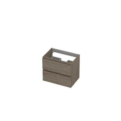 INK Wastafelonderkast - 60x40x52cm - 2 lades - greeploos - met houten keerlijst - MFC - Greige eiken