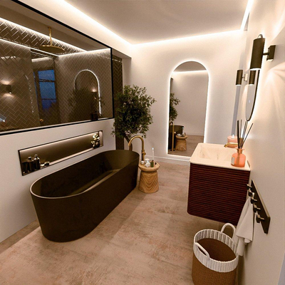 Mondiaz CIRO-DLUX Badkamermeubelset - 80x45x50cm - Solid surface wastafel Meli - 1 wasbak Midden - 1 kraangat - 2 lades - Ruby