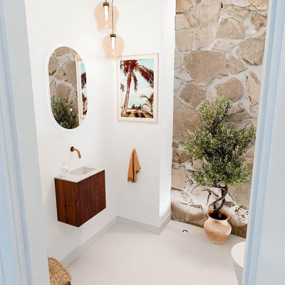 Mondiaz JOYA-DLUX 40cm toiletmeubel - kleur Ruby - Wastafel FAYE positie Rechts Zonder kraangat kleur Ostra.