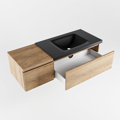 MONDIAZ BUKLA 120cm meuble de salle de bain avec module 40 couleur Chêne blanchi avec 2 tiroirs. Lavabo CLOUD à droite 0 trous de robinet couleur Urbaine.