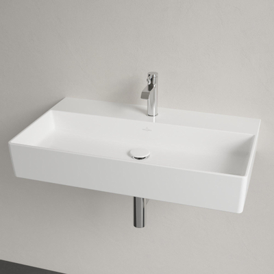 Villeroy & Boch memento 2.0 wastafel - voor handdoekhouders - 80x47cm - zonder overloop - 1 kraangat CeramicPlus - White Alpine (glans wit)