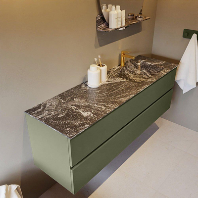 Mondiaz VICA-DLUX Ensemble de meuble de salle de bain - 150cm - meuble sous-vasque armée - 2 tiroirs - lavabo encastré cloud droite - 1 trou de robinet - version haute de 60cm - lave