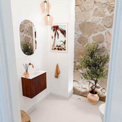 Mondiaz JOYA 50cm meuble de toilette - couleur Ruby - Vasque FAYE position Milieu Sans trou de robinet couleur Talc