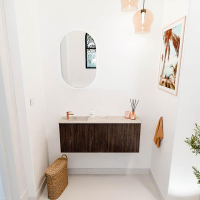 Mondiaz JOYA-DLUX 100cm toiletmeubel - kleur Walnut - Wastafel FAYE positie Links 1 kraangat kleur Frappe.
