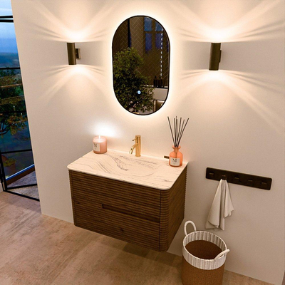 Mondiaz CIRO-DLUX Ensemble de meubles de salle de bains - 80x45x50cm - Vasque en solid surface Nata - 1 lavabo au milieu - 1 trou de robinet - 2 tiroirs - Dusk