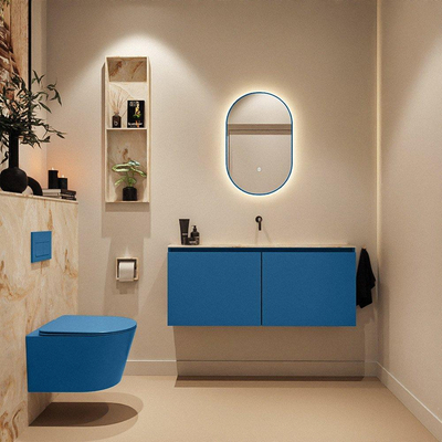 MONDIAZ TURE-DLUX Meuble toilette - 120cm - Jeans - EDEN - vasque Frappe - position centrale - sans trou de robinet
