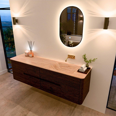 Mondiaz CIRO-DLUX Badkamermeubelset - 170x45x50cm - Solid surface wastafel Saba - 1 wasbak Rechts - zonder kraangaten - 4 lades - Walnut