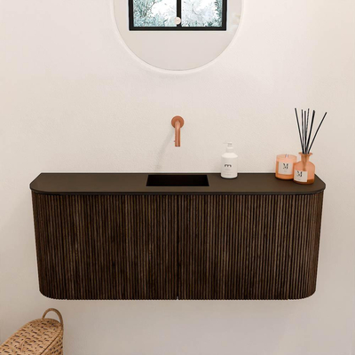 Mondiaz JOYA 103.2cm meuble de salle de bains - arrondis gauche et droite couleur Walnut - Vasque FAYE position Milieu Sans trou de robinet couleur Urban.