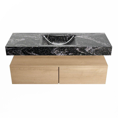 MONDIAZ ALAN - DLUX Badkamermeubelset - 130cm - onderkast - Washed Oak - 2 lades - vrijhangende wastafel - wasbak midden - 1 kraangat - Lava