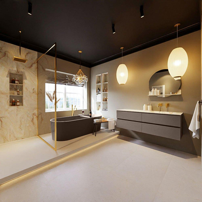 MONDIAZ VICA-DLUX Ensemble meuble de salle de bains - 150cm - meuble bas smoke - 4 tiroirs - vasque encastrée cloud à droite - sans trous de robinet - version hauteur 60cm - frape