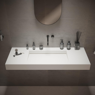 Ideavit Solidsquare Wastafel 120x46x10cm rechthoek 0 kraangaten 1 wasbak Solid surface wit