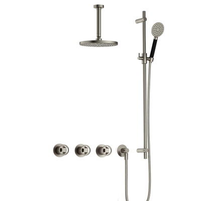 Hotbath Cobber @Work Regendoucheset - inbouw - 15cm plafondarm - 20cm ronde hoofddouche - 3 standen handdouche - glijstang - Geborsteld nikkel