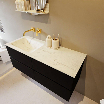 Mondiaz VICA-DLUX ensemble de meuble de salle de bain - 120cm - meuble sous-vasque urban - 4 tiroirs - lavabo encastré cloud gauche - sans trous de robinet - version haute de 60cm - opalo