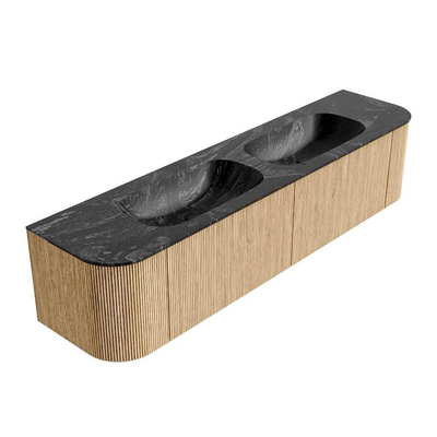 MONDIAZ KURVE-DLUX 190cm Meuble salle de bain avec module 25 G et D - couleur Oak - 2 tiroirs - 2 portes - vasque STOR SMALL double - sans trou de robinet - couleur Lava