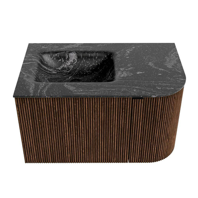 MONDIAZ KURVE-DLUX Meuble de salle de bains 75 cm avec module 25 R couleur Walnut avec 1 tiroir et 1 porte. Lavabo GRUNNE gauche 1 trou de robinet couleur Lava.
