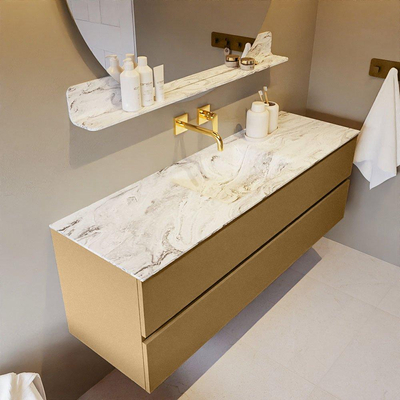 MONDIAZ VICA-DLUX Ensemble meuble de salle de bains - 150cm - meuble bas oro - 2 tiroirs - lavabo encastré cloud central - sans trous de robinetterie - version haute 60cm - glace