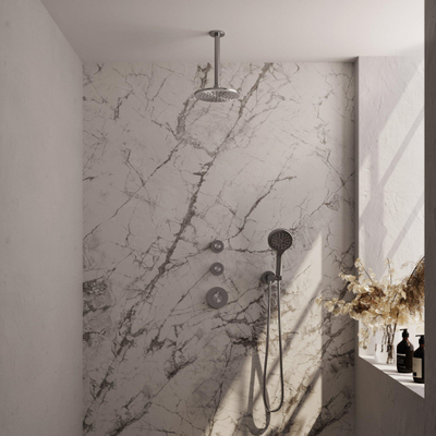 Brauer Douche pluie encastrée brossée - douche principale 20cm - bras plafond 20cm - 3 boutons sculptés - douchette ronde 3 positions - PVD - inox brossé