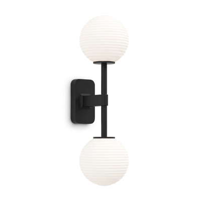 Astro Tacoma Twin Applique/Plafonnier - 230V - IP44 - bulbeux - cannelé - verre blanc - noir mat