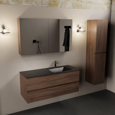 Mondiaz AIVY Ensemble de meuble - 120x45x50cm - 1 trou de robinet - 1 vasque Urban Solid surface - Droite - 2 tiroirs - avec miroir - Melamine Mocha