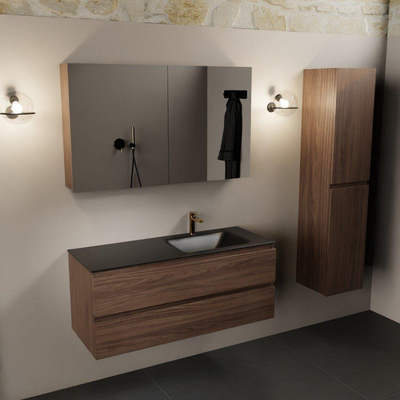 Mondiaz Aivy ensemble de meuble de salle de bains - 120x45x50cm - 1 trou de robinet - 1 vasque urbaine Solid surface - Droite - 2 tiroirs - Avec armoire de toilette - Mélamine Mocha