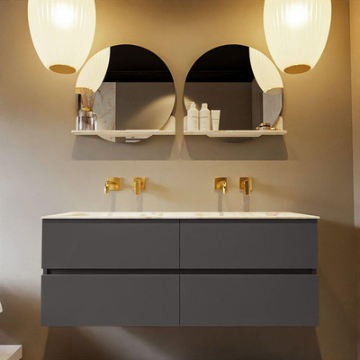 MONDIAZ VICA-DLUX Ensemble meuble de salle de bains - 130cm - meuble bas dark grey - 4 tiroirs - lavabo encastré cloud double - sans trous de robinetterie - version haute 60cm - frape