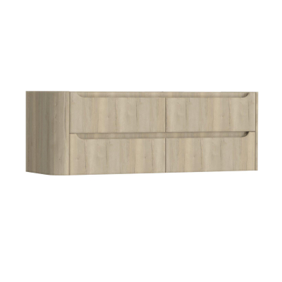 H&R Badmeubelen Juice Wastafelonderkast - 140x45x50cm - linkerhoek afgerond - 4 lades - geïntegreerde greep - French oak
