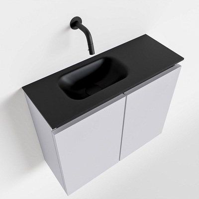 MONDIAZ TURE Toiletmeubel 60x23x50cm met 0 kraangaten 2 deuren cale mat Wastafel Eden links Solid Surface Zwart