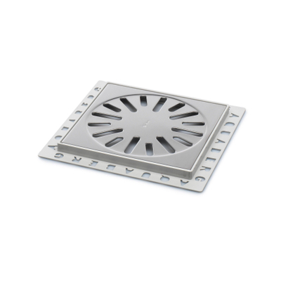 Aquaberg siphon de rénovation en plastique avec grille en inox 146x146mm hauteur d''encastrement 10mm inox poli brillant